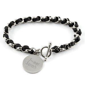 Black Leather/Silver Bracelet Things Engraved