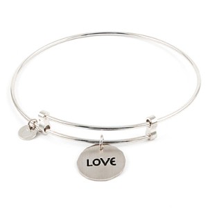 "Sweet" Sterling Silver Bangle with Love Charm Things Engraved