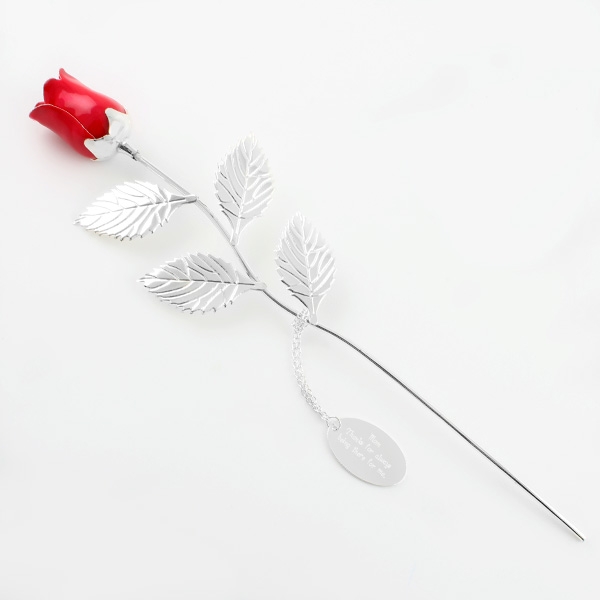 Silver Plated Red Rose