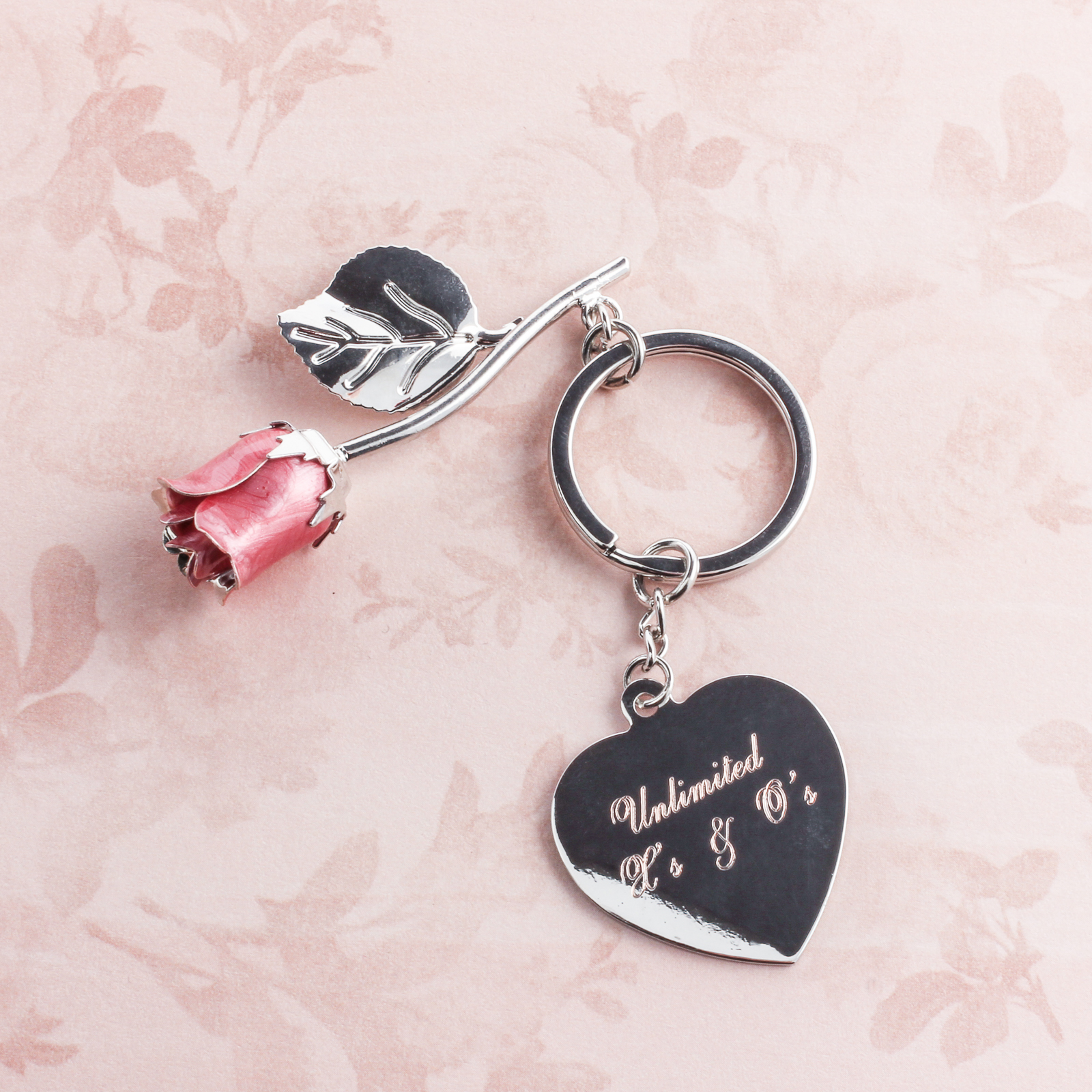 Pink Rose Keychain with Heart